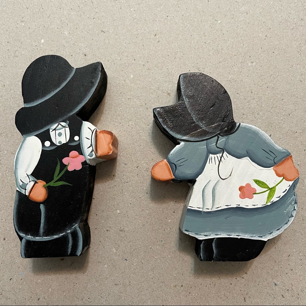 Vintage Door Sitters Hand painted wooden boy and girl